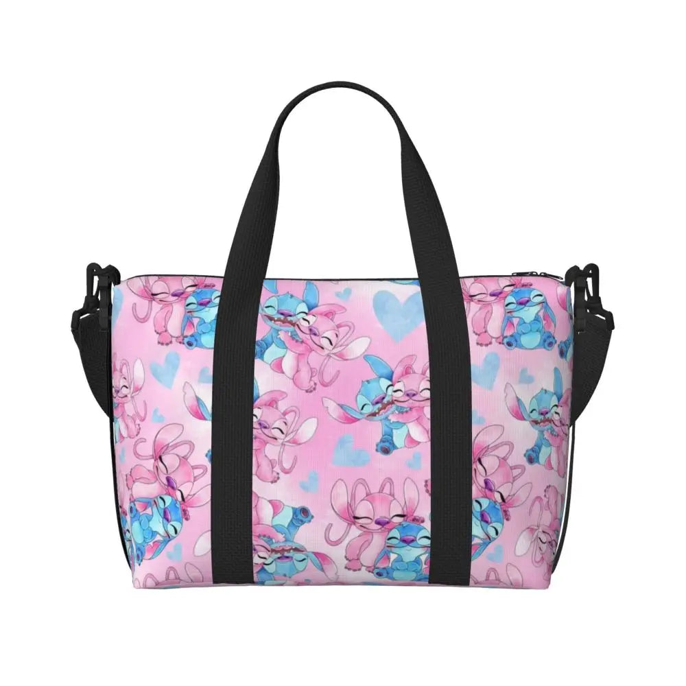Custom Large SLilo And Stitch Cartoon Tote Bag Women Anime Shopping Shoulder Beach Gym Travel Bag