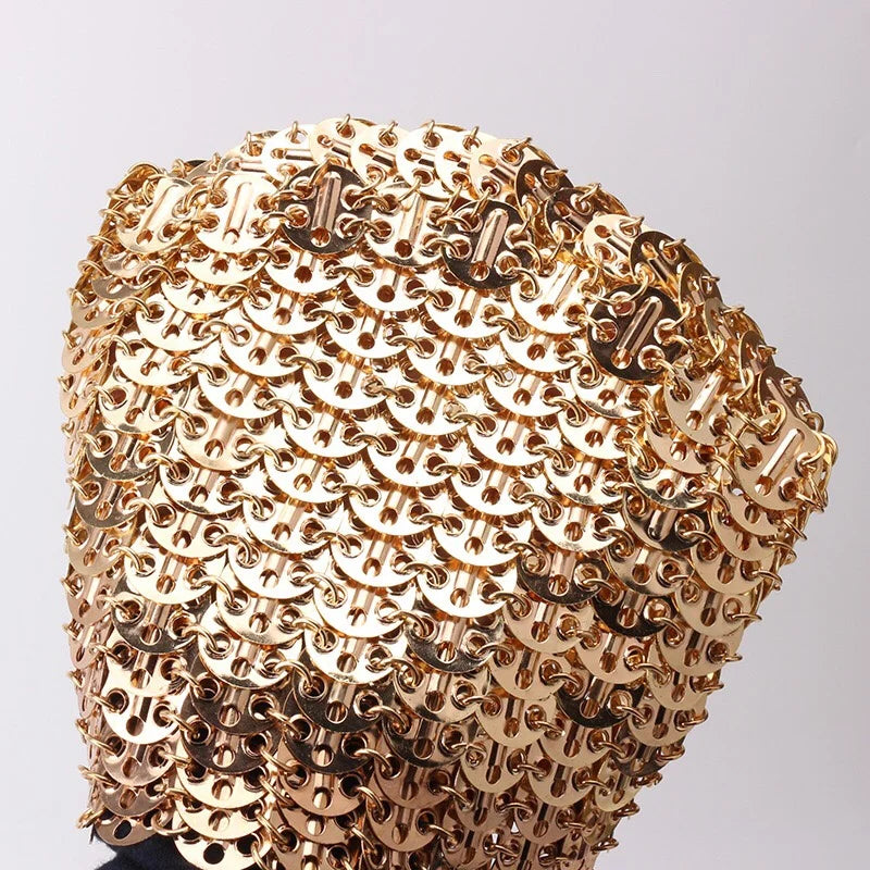 Women Bags Silver Metal Evening Bags Sequins Chain Woven Bag Hollow Clutch Purse Female Travel Holiday Shoulder Bag Handbag