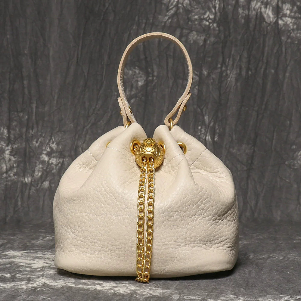 Handmade Cowhide Leather Bucket Bag