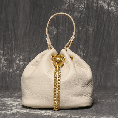 Handmade Cowhide Leather Bucket Bag