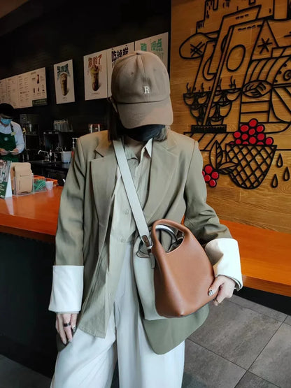 TOGO Cowhide Bucket Bag With Niche Design Color Blocking Luxury Designer Single Shoulder Diagonal Cross Women's Bag Tote Bag
