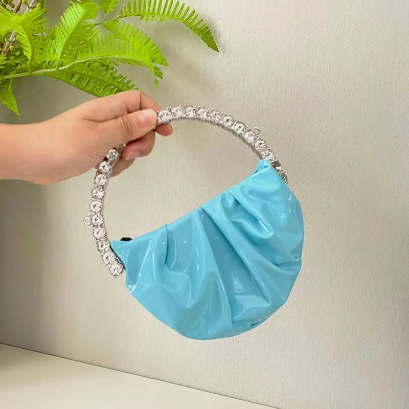 Luxury Circular Metal Handle Mini Bag Women Handbag Glitter Shiny Rhinestone Evening Bag Wedding Party Clutch Purse Shoulder Bag