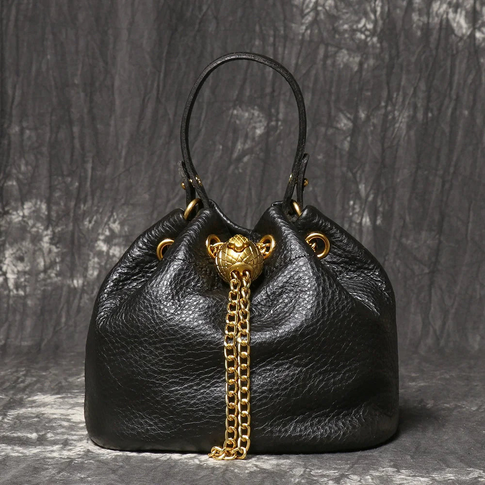 Handmade Cowhide Leather Bucket Bag