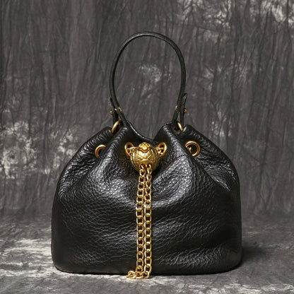 Handmade Cowhide Leather Bucket Bag