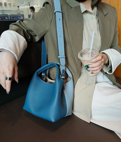 TOGO Cowhide Bucket Bag With Niche Design Color Blocking Luxury Designer Single Shoulder Diagonal Cross Women's Bag Tote Bag