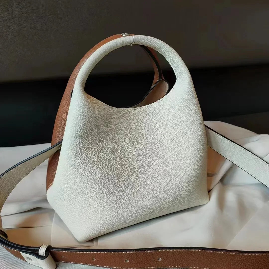 TOGO Cowhide Bucket Bag With Niche Design Color Blocking Luxury Designer Single Shoulder Diagonal Cross Women's Bag Tote Bag
