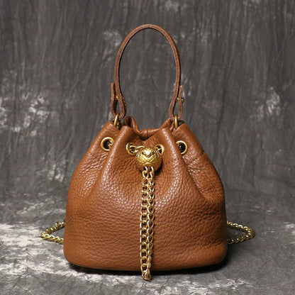 Handmade Cowhide Leather Bucket Bag