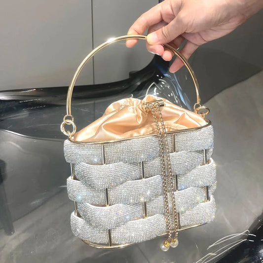 handmade Rhinestones Evening clutch Bag Purses and handbag luxury Designer shoulder bag Shiny Crystal Clutch purse bucket bag
