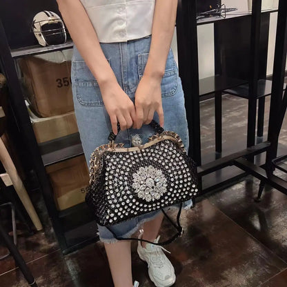 2024 New Luxury Fashion Diamonds Women's Handbags Leather Design Clip Rhinestone Bag Portable Tote Shoulder Messenger Bags