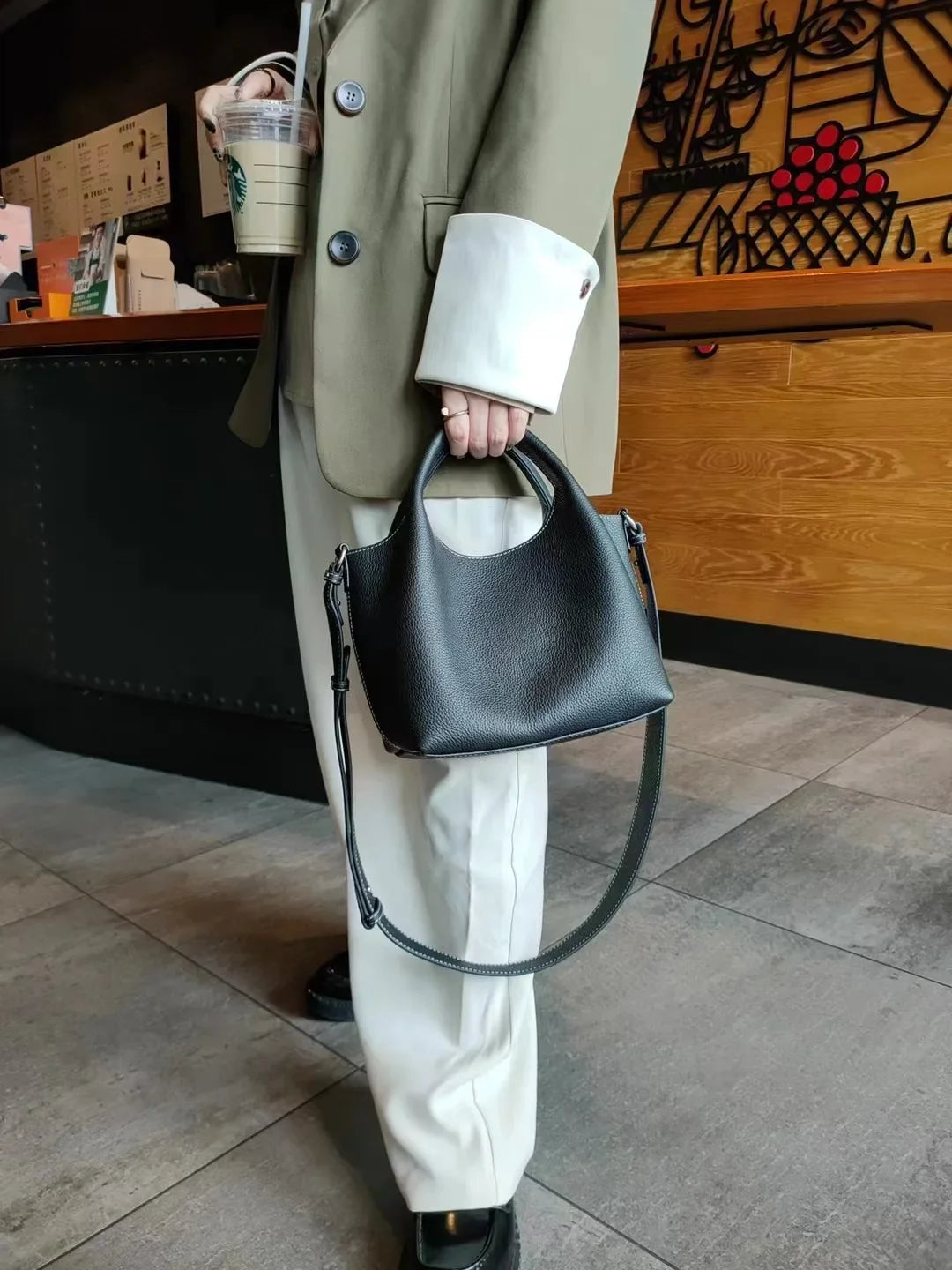 TOGO Cowhide Bucket Bag With Niche Design Color Blocking Luxury Designer Single Shoulder Diagonal Cross Women's Bag Tote Bag
