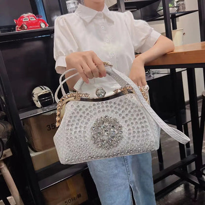 2024 New Luxury Fashion Diamonds Women's Handbags Leather Design Clip Rhinestone Bag Portable Tote Shoulder Messenger Bags