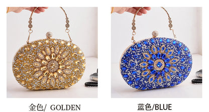 Gold Round Bag Luxury Brand Rhinestone Clutch Bags for Women 2024 Crystals Party Purses Diamond Designer Crossbody Handbags
