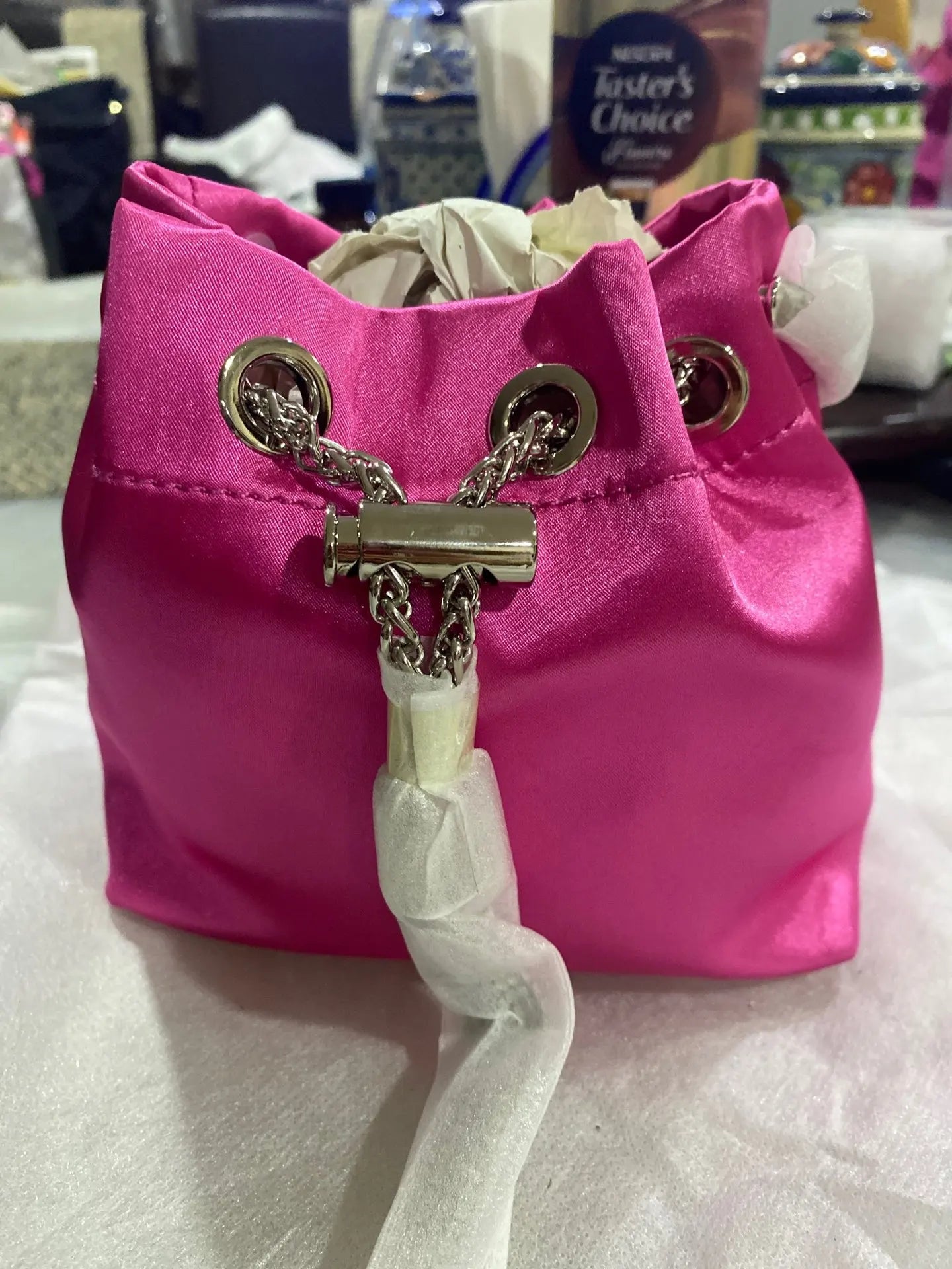 WOMEN BAG High Quality Silk Bucket Bags Diamonds Female Personalized Shoulder Tassels Chains Handbags For Women Crossbady Bag