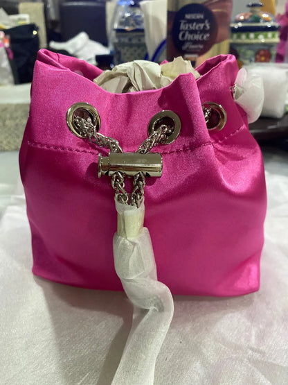 WOMEN BAG High Quality Silk Bucket Bags Diamonds Female Personalized Shoulder Tassels Chains Handbags For Women Crossbady Bag