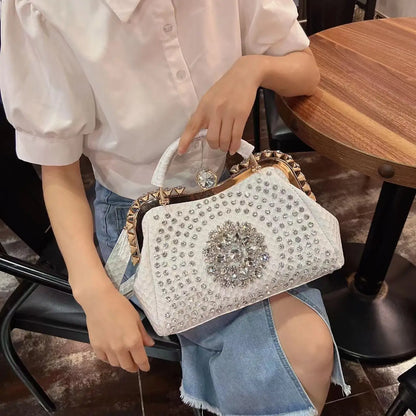 2024 New Luxury Fashion Diamonds Women's Handbags Leather Design Clip Rhinestone Bag Portable Tote Shoulder Messenger Bags