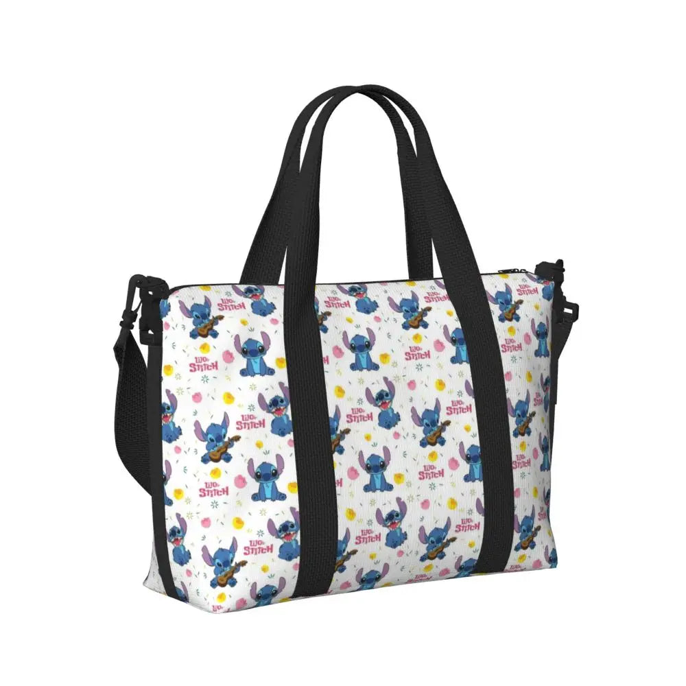 Custom Large SLilo And Stitch Cartoon Tote Bag Women Anime Shopping Shoulder Beach Gym Travel Bag