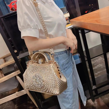 2024 New Luxury Fashion Diamonds Women's Handbags Leather Design Clip Rhinestone Bag Portable Tote Shoulder Messenger Bags