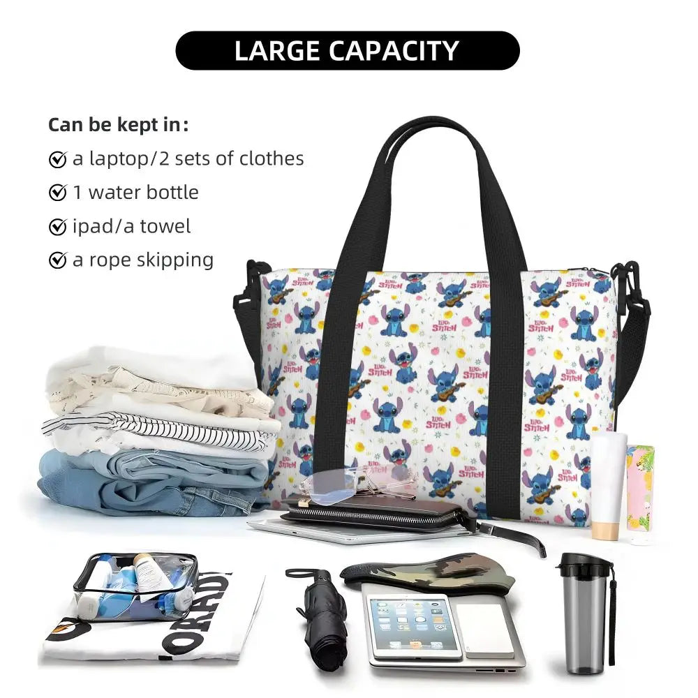 Custom Large SLilo And Stitch Cartoon Tote Bag Women Anime Shopping Shoulder Beach Gym Travel Bag