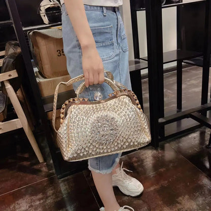 2024 New Luxury Fashion Diamonds Women's Handbags Leather Design Clip Rhinestone Bag Portable Tote Shoulder Messenger Bags
