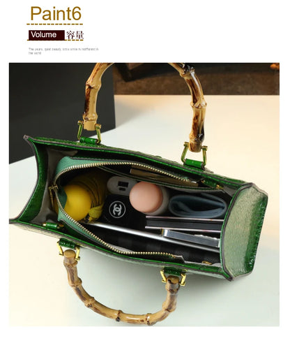 Brand Genuine Leather Real Bamboo Women's Bag Crocodile Pattern Handbag Portable Tote Bag Mom Tide Shoulder Messenger Bags