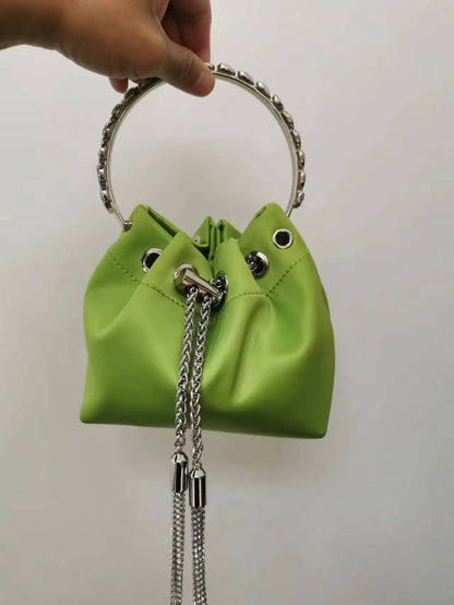 WOMEN BAG High Quality Silk Bucket Bags Diamonds Female Personalized Shoulder Tassels Chains Handbags For Women Crossbady Bag