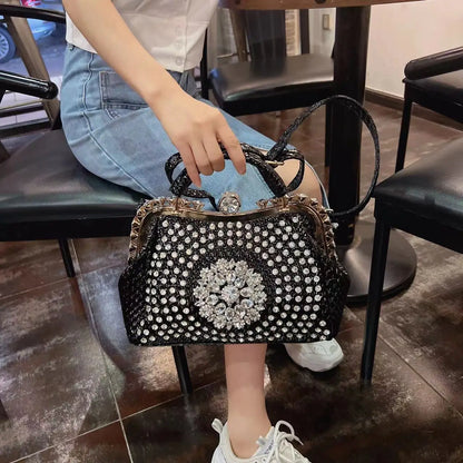 2024 New Luxury Fashion Diamonds Women's Handbags Leather Design Clip Rhinestone Bag Portable Tote Shoulder Messenger Bags