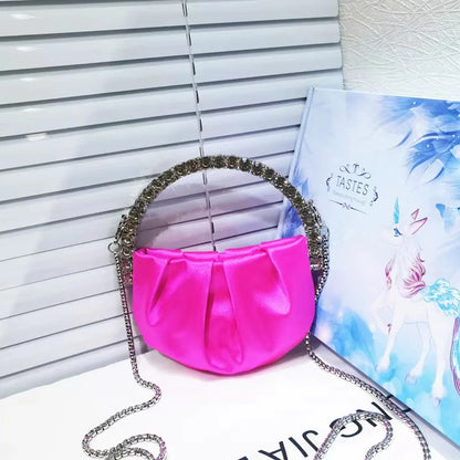Luxury Circular Metal Handle Mini Bag Women Handbag Glitter Shiny Rhinestone Evening Bag Wedding Party Clutch Purse Shoulder Bag