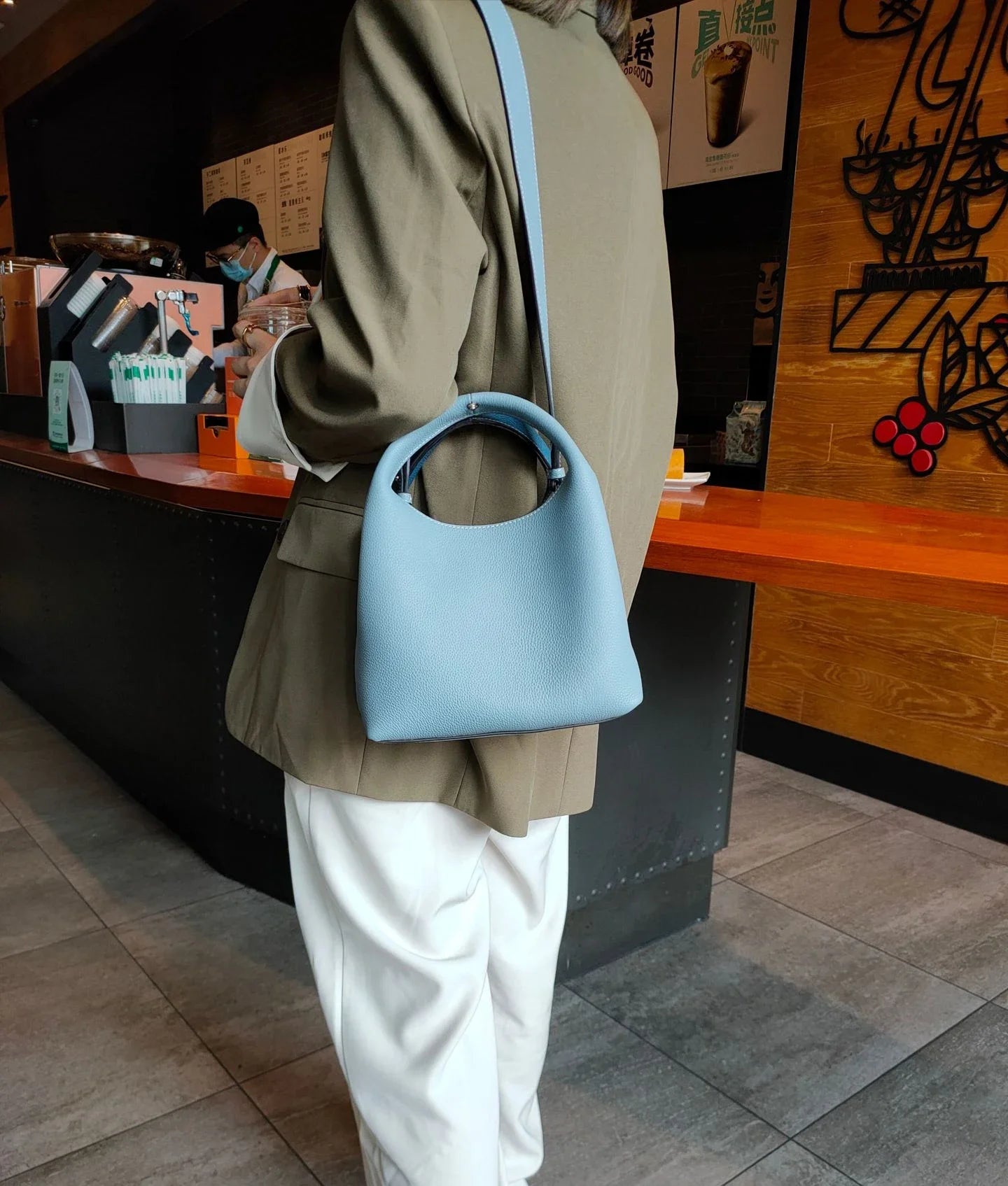 TOGO Cowhide Bucket Bag With Niche Design Color Blocking Luxury Designer Single Shoulder Diagonal Cross Women's Bag Tote Bag