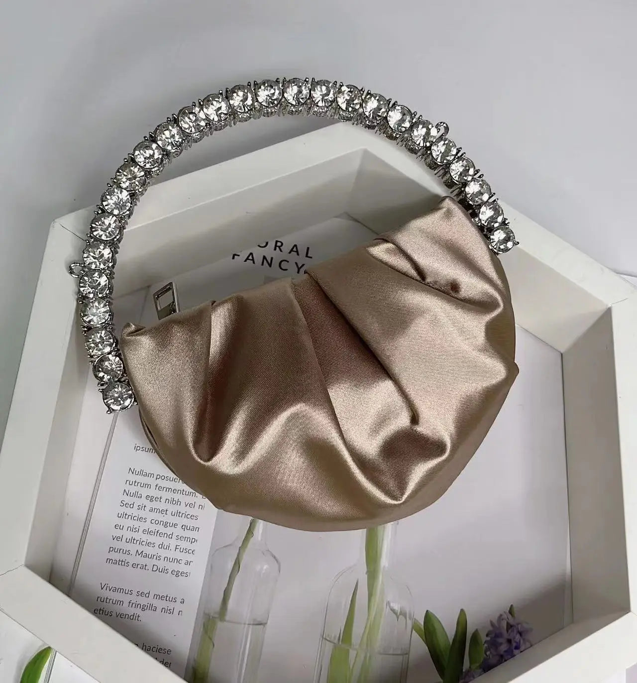 Luxury Circular Metal Handle Mini Bag Women Handbag Glitter Shiny Rhinestone Evening Bag Wedding Party Clutch Purse Shoulder Bag