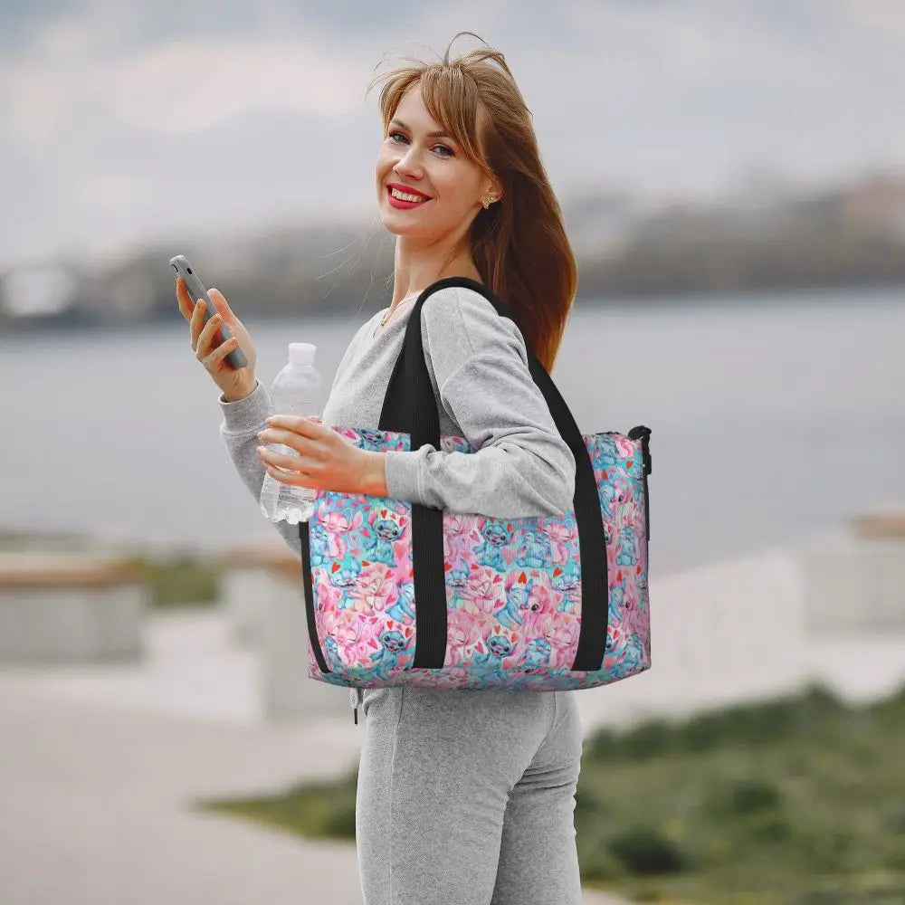 Custom Large SLilo And Stitch Cartoon Tote Bag Women Anime Shopping Shoulder Beach Gym Travel Bag