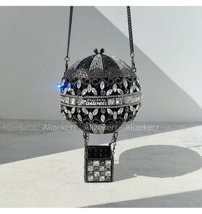 Alizekerr Hot Air Balloon Shaped Crystal Evening Bags Women Luxury Classy Unique Rhinestone Circular Clutch Purses Wedding Party