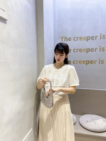 Women Bags Silver Metal Evening Bags Sequins Chain Woven Bag Hollow Clutch Purse Female Travel Holiday Shoulder Bag Handbag