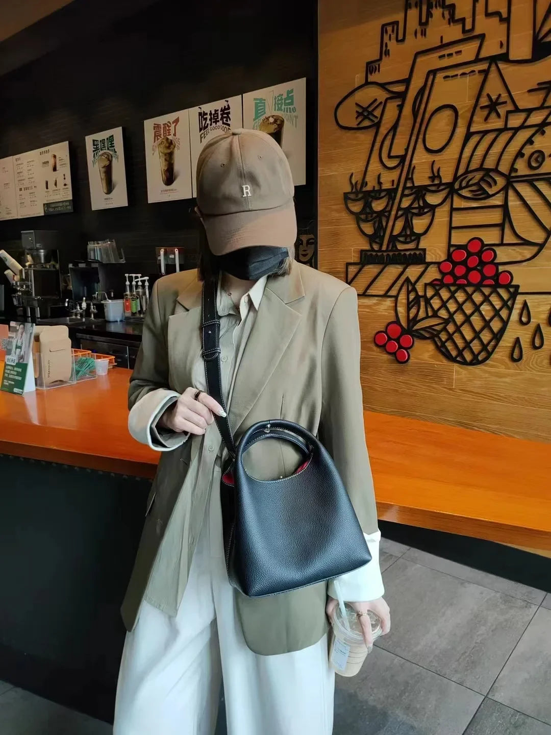TOGO Cowhide Bucket Bag With Niche Design Color Blocking Luxury Designer Single Shoulder Diagonal Cross Women's Bag Tote Bag