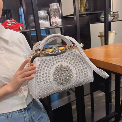 2024 New Luxury Fashion Diamonds Women's Handbags Leather Design Clip Rhinestone Bag Portable Tote Shoulder Messenger Bags