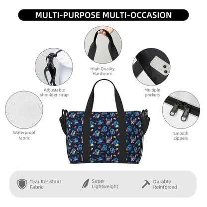 Custom Large SLilo And Stitch Cartoon Tote Bag Women Anime Shopping Shoulder Beach Gym Travel Bag