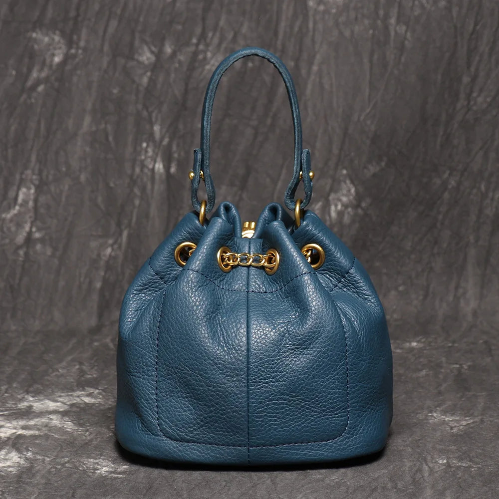 Handmade Cowhide Leather Bucket Bag