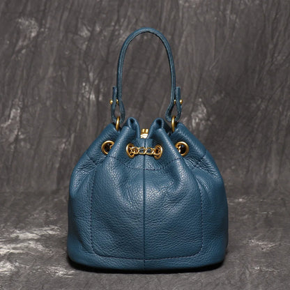 Handmade Cowhide Leather Bucket Bag