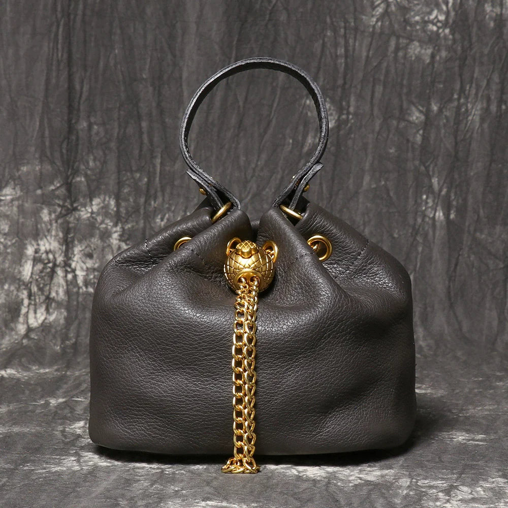 Handmade Cowhide Leather Bucket Bag