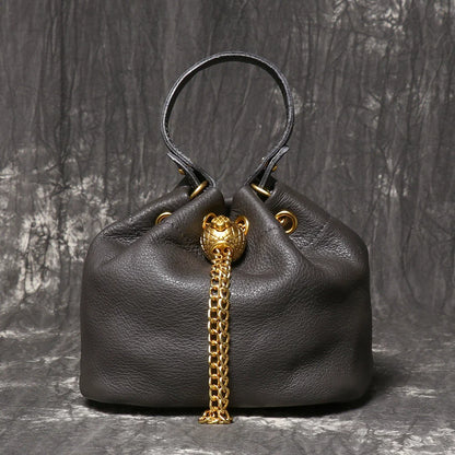 Handmade Cowhide Leather Bucket Bag