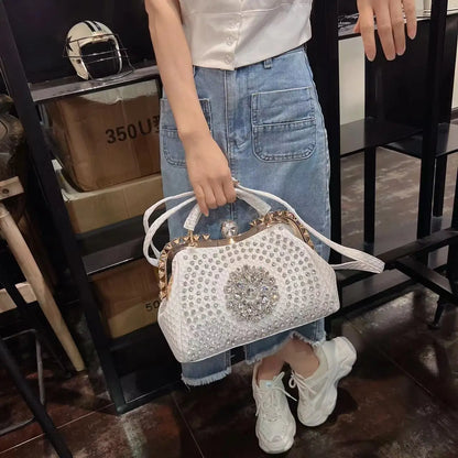 2024 New Luxury Fashion Diamonds Women's Handbags Leather Design Clip Rhinestone Bag Portable Tote Shoulder Messenger Bags