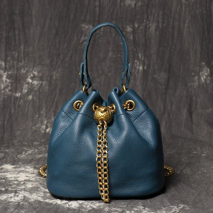 Handmade Cowhide Leather Bucket Bag