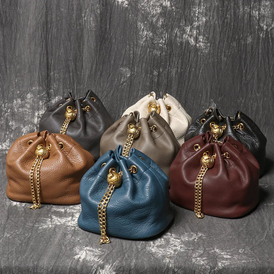 Handmade Cowhide Leather Bucket Bag