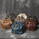 Handmade Cowhide Leather Bucket Bag