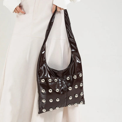 New Genuine Leather Rivet Bucket Bag Fashionabl Personality Trendy Cool Polka Dot Rivet Casual Luxury Brand Underarm Bag Handbag