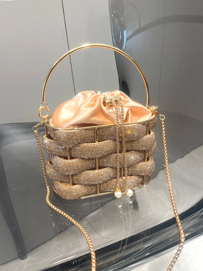 handmade Rhinestones Evening clutch Bag Purses and handbag luxury Designer shoulder bag Shiny Crystal Clutch purse bucket bag