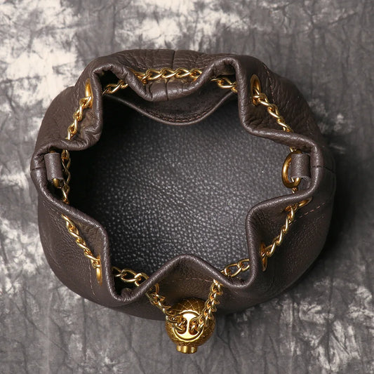 Handmade Cowhide Leather Bucket Bag