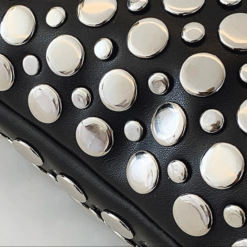 New Genuine Leather Rivet Bucket Bag Fashionabl Personality Trendy Cool Polka Dot Rivet Casual Luxury Brand Underarm Bag Handbag