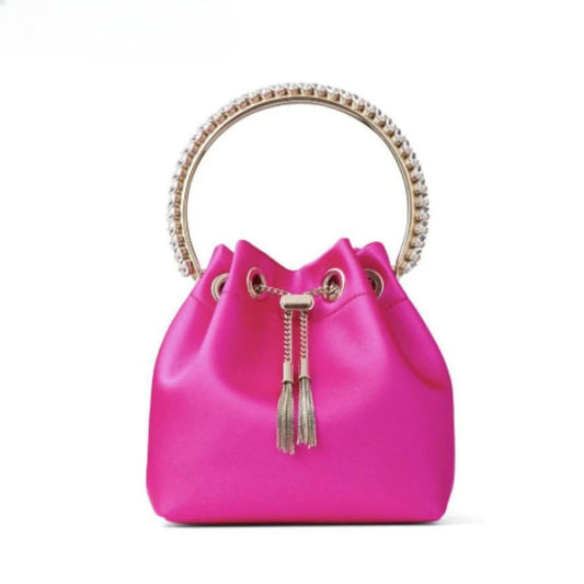 WOMEN BAG High Quality Silk Bucket Bags Diamonds Female Personalized Shoulder Tassels Chains Handbags For Women Crossbady Bag