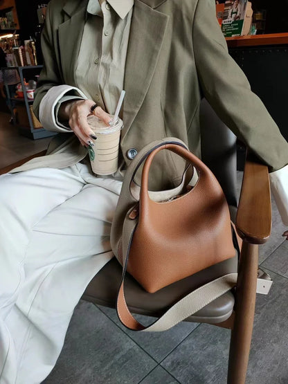TOGO Cowhide Bucket Bag With Niche Design Color Blocking Luxury Designer Single Shoulder Diagonal Cross Women's Bag Tote Bag