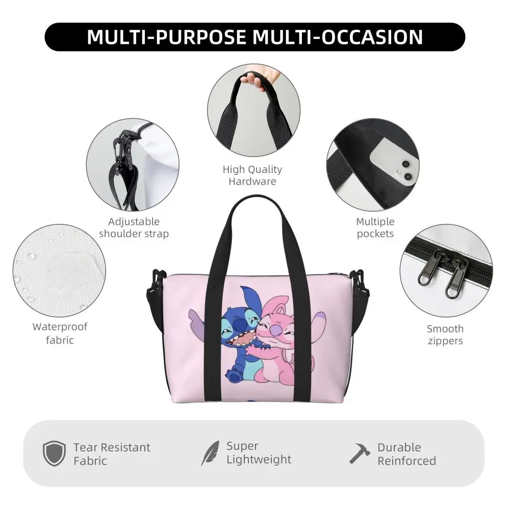 Custom Large SLilo And Stitch Cartoon Tote Bag Women Anime Shopping Shoulder Beach Gym Travel Bag